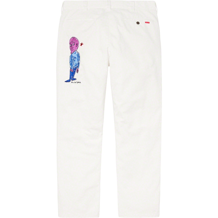 Details on Daniel Johnston Embroidered Work Pant White from spring summer
                                                    2020 (Price is $158)