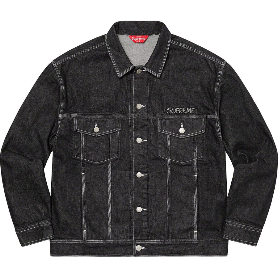 Details on Supreme Smurfs™ Denim Trucker Jacket Black from fall winter
                                                    2020 (Price is $268)