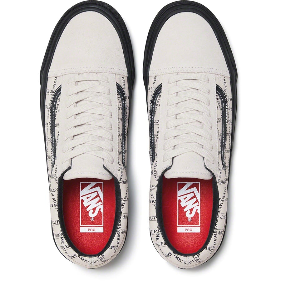 Details on Supreme Vans Old Skool Pro White from fall winter
                                                    2020 (Price is $98)
