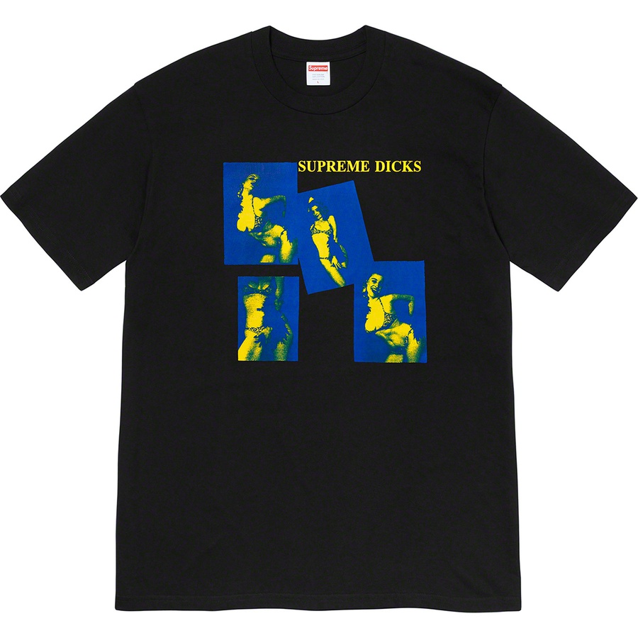 Details on Supreme Dicks Tee Black from fall winter
                                                    2020 (Price is $38)