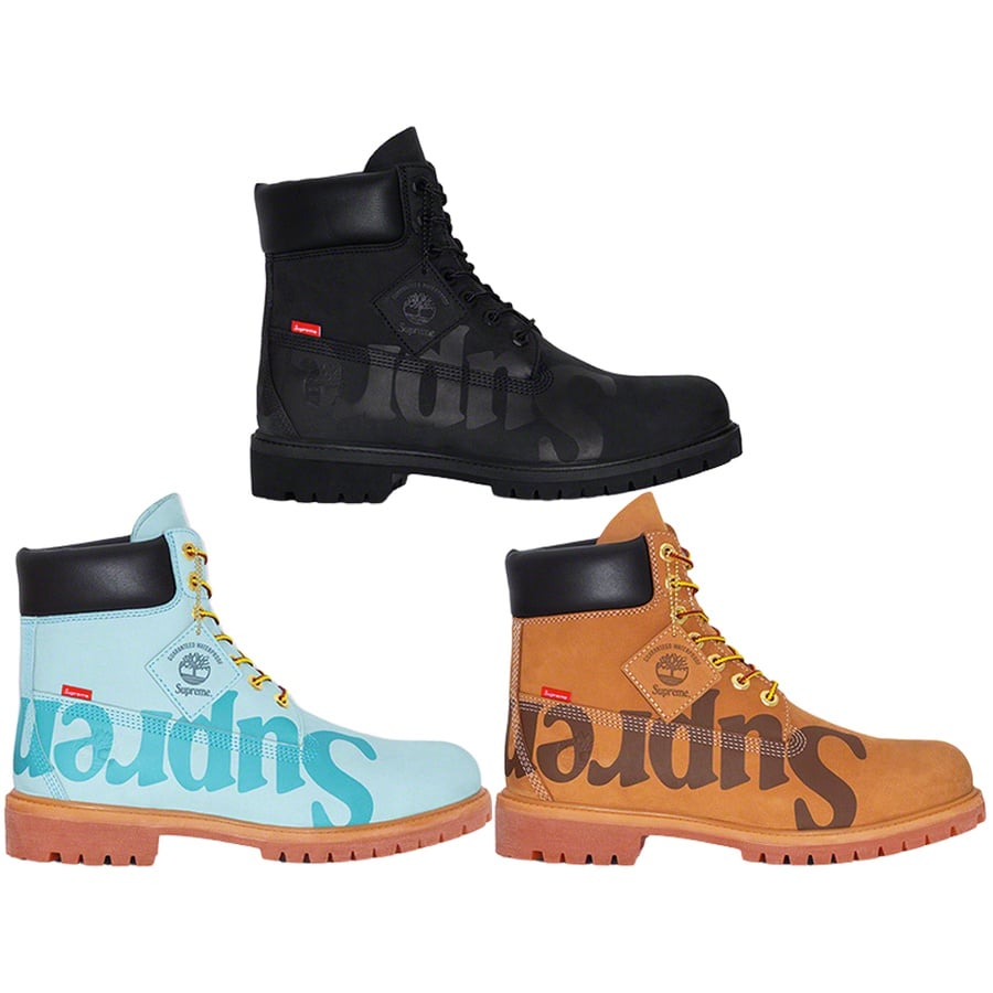 Details on Supreme Timberland Big Logo 6-Inch Premium Waterproof Boot from fall winter
                                            2020 (Price is $248)