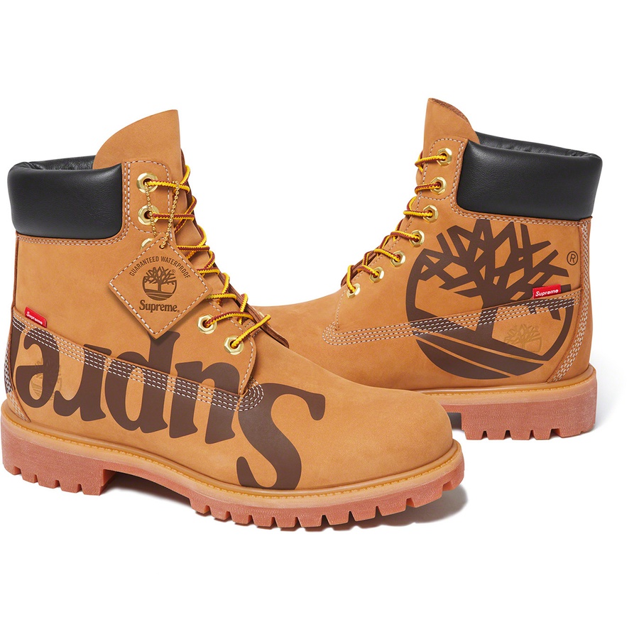 Details on Supreme Timberland Big Logo 6-Inch Premium Waterproof Boot Wheat from fall winter
                                                    2020 (Price is $248)