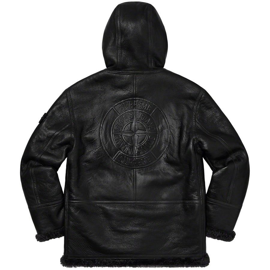 Details on Supreme Stone Island Hand-Painted Hooded Shearling Jacket Black from fall winter
                                                    2020 (Price is $2798)