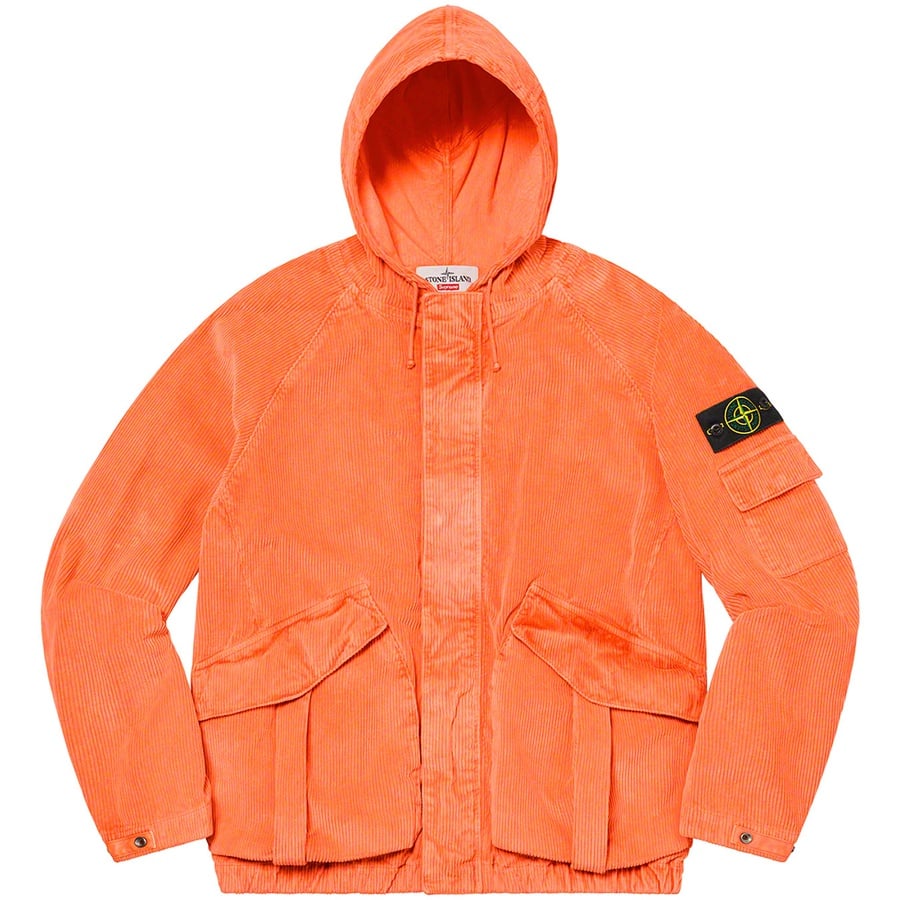 Details on Supreme Stone Island Corduroy Jacket Orange from fall winter
                                                    2020 (Price is $658)