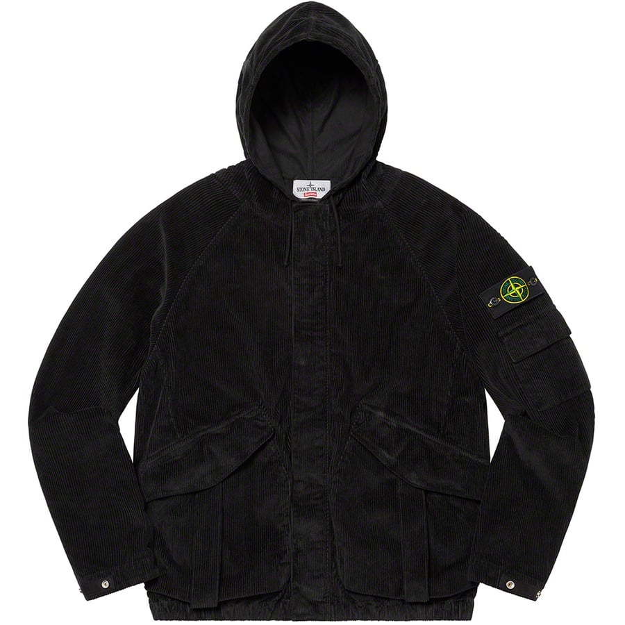 Details on Supreme Stone Island Corduroy Jacket Black from fall winter
                                                    2020 (Price is $658)