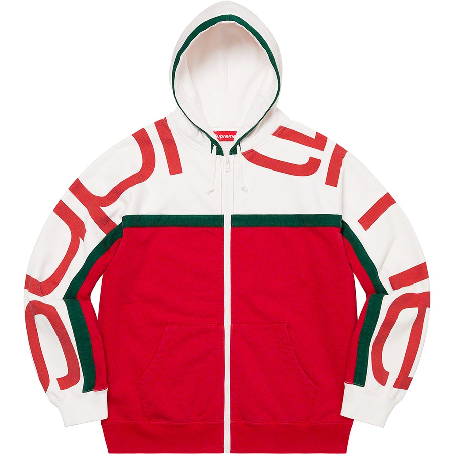 Details on Big Logo Paneled Zip Up Hooded Sweatshirt Red from fall winter
                                                    2020 (Price is $168)