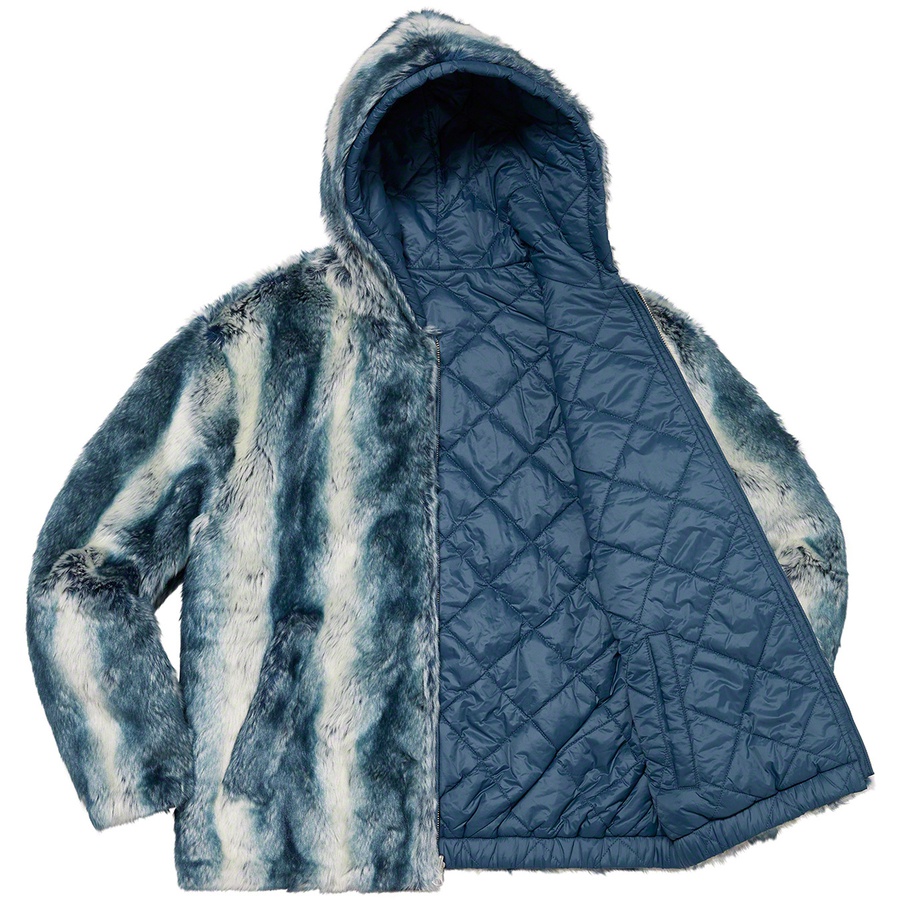 Details on Faux Fur Reversible Hooded Jacket Ice Blue from fall winter
                                                    2020 (Price is $388)