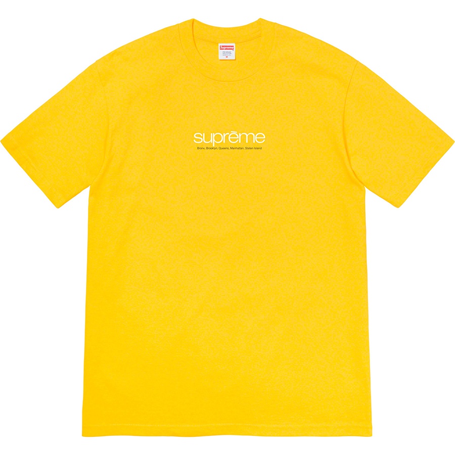 Details on Five Boroughs Tee Yellow from spring summer
                                                    2021 (Price is $38)