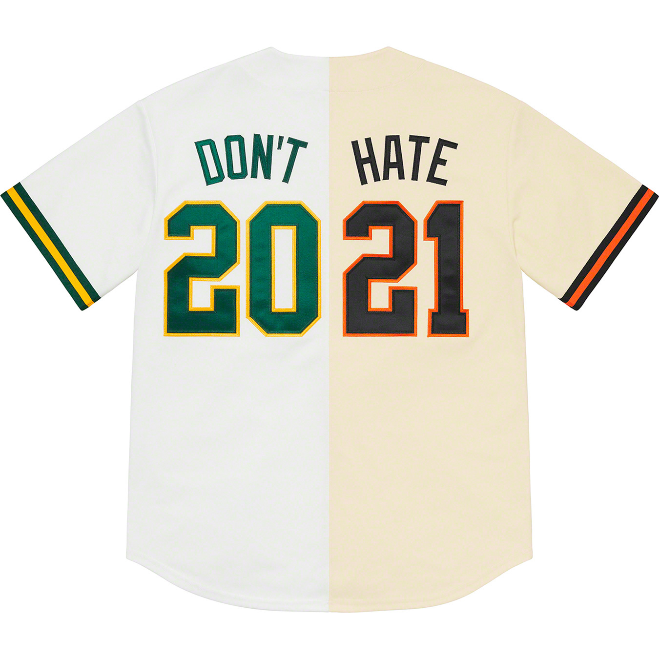 Supreme 2021 Split 'Don't Hate' Baseball Jersey Shirt - Blue Casual Shirts,  Clothing - WSPME42557