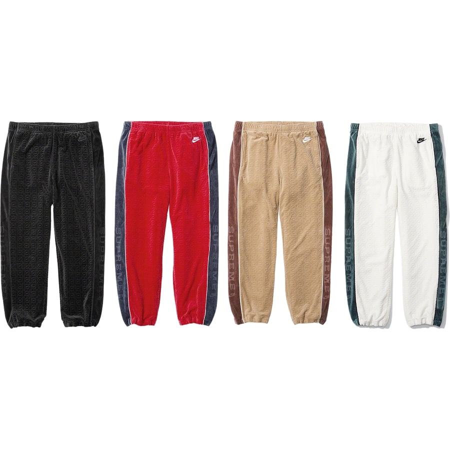Details on Supreme Nike Velour Track Pant from spring summer
                                            2021 (Price is $138)