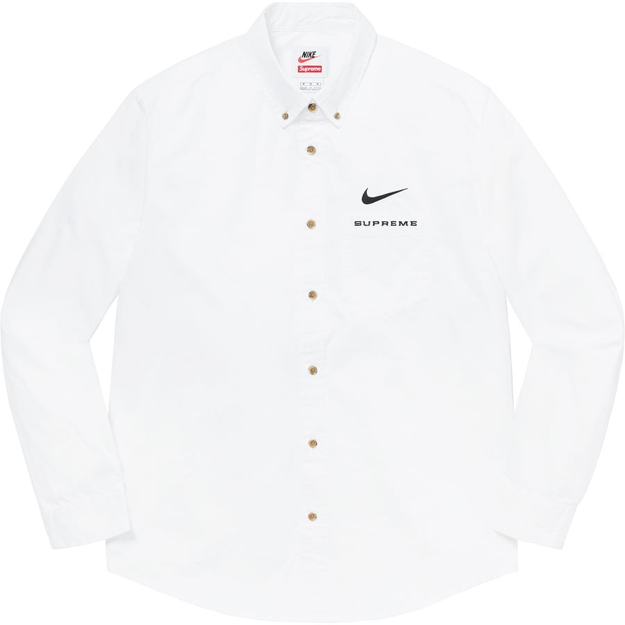 Details on Supreme Nike Cotton Twill Shirt White from spring summer
                                                    2021 (Price is $128)