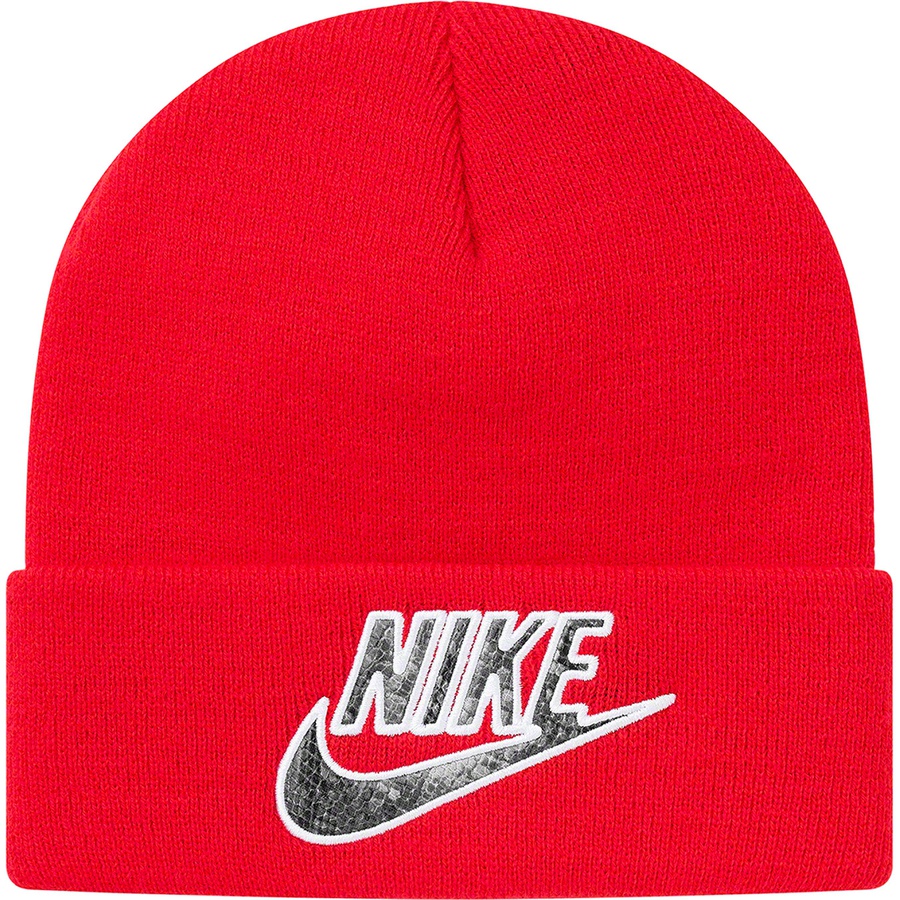 Details on Supreme Nike Snakeskin Beanie Red from spring summer
                                                    2021 (Price is $38)