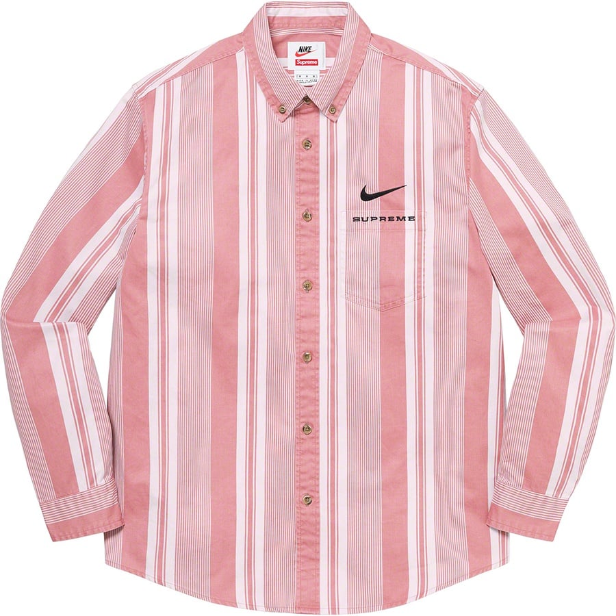 Details on Supreme Nike Cotton Twill Shirt Pink Stripe from spring summer
                                                    2021 (Price is $128)