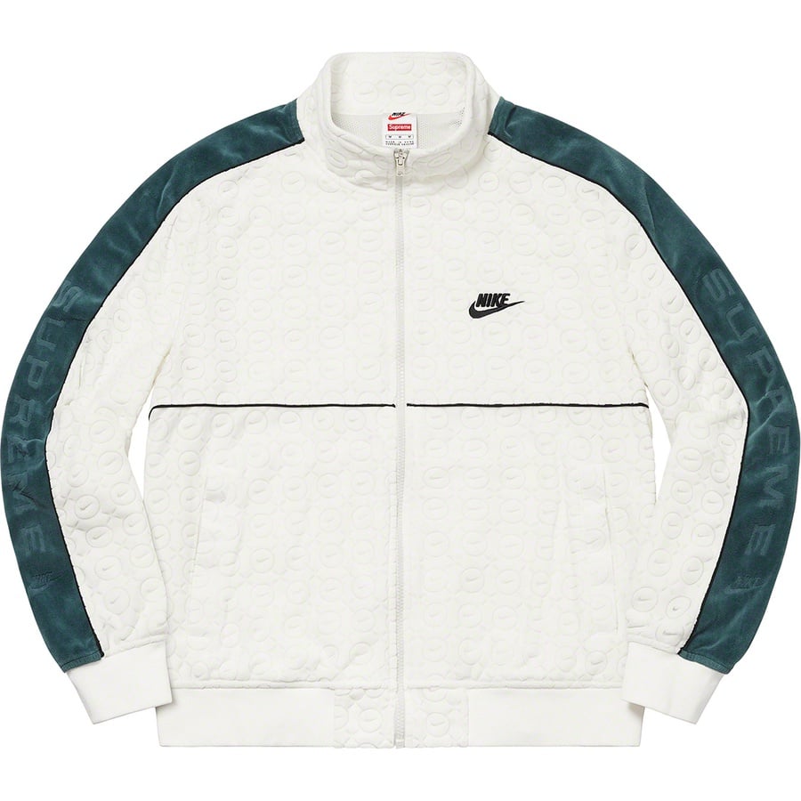 Details on Supreme Nike Velour Track Jacket White from spring summer
                                                    2021 (Price is $158)