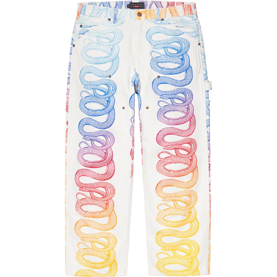 Details on Supreme HYSTERIC GLAMOUR Snake Double Knee Denim Painter Pant White from spring summer
                                                    2021 (Price is $188)