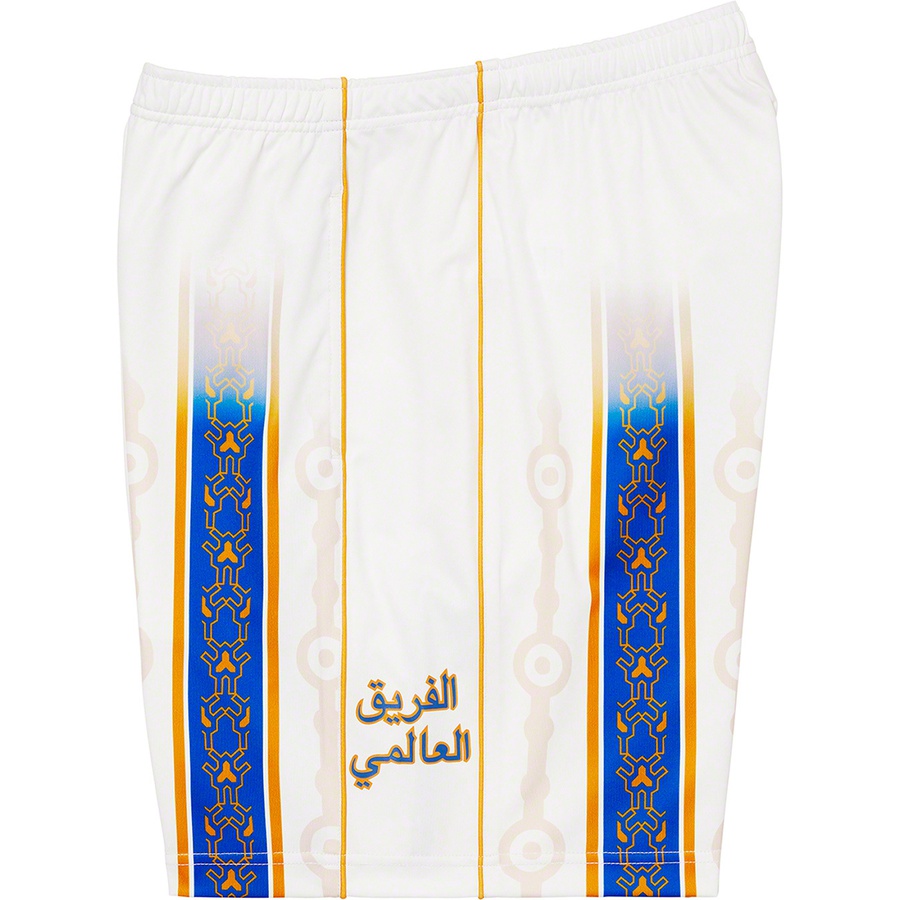 Details on Arabic Logo Soccer Short White from spring summer
                                                    2021 (Price is $98)
