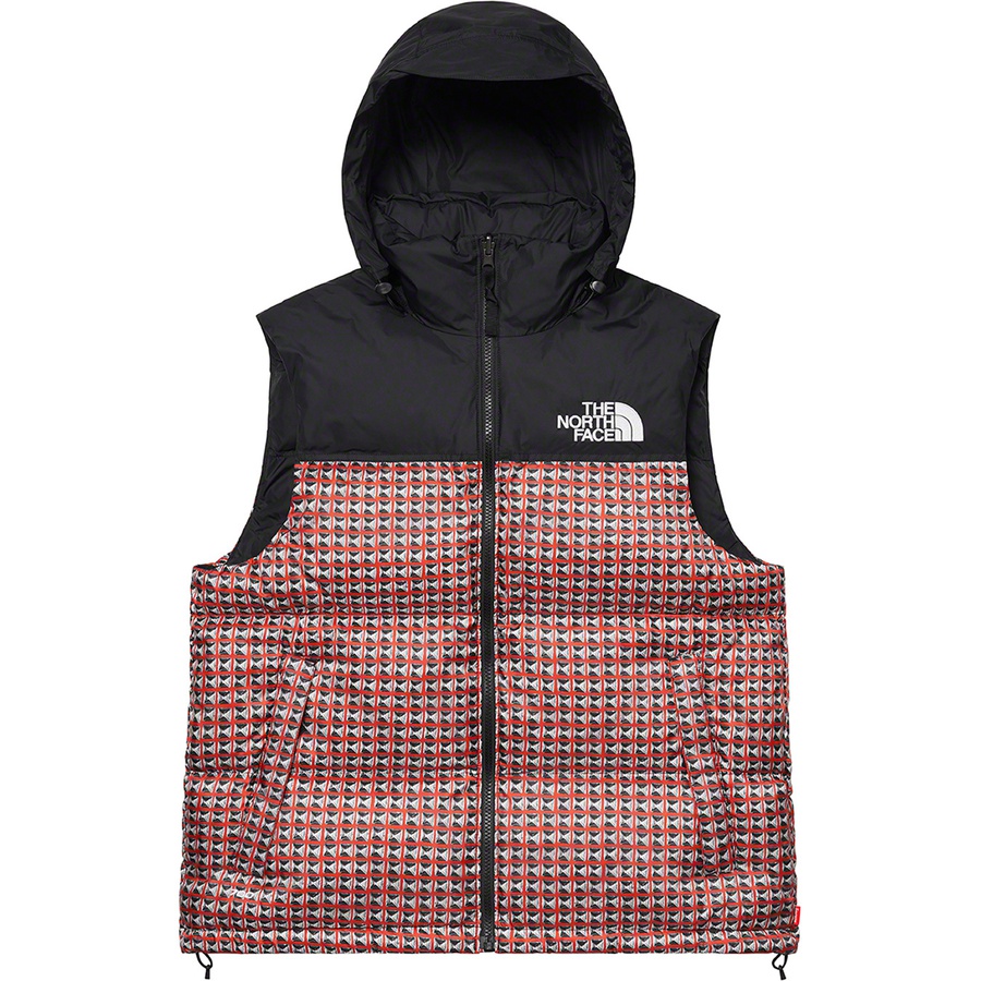 Details on Supreme The North Face Studded Nuptse Vest Red from spring summer
                                                    2021 (Price is $248)