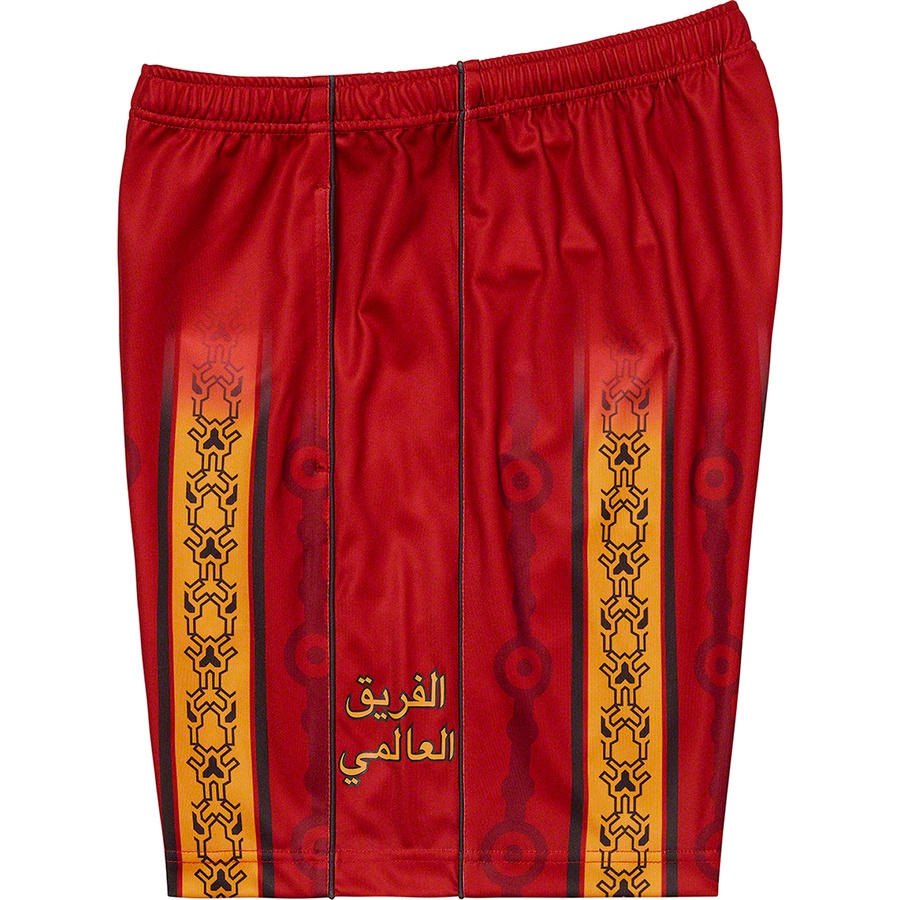 Details on Arabic Logo Soccer Short Red from spring summer
                                                    2021 (Price is $98)