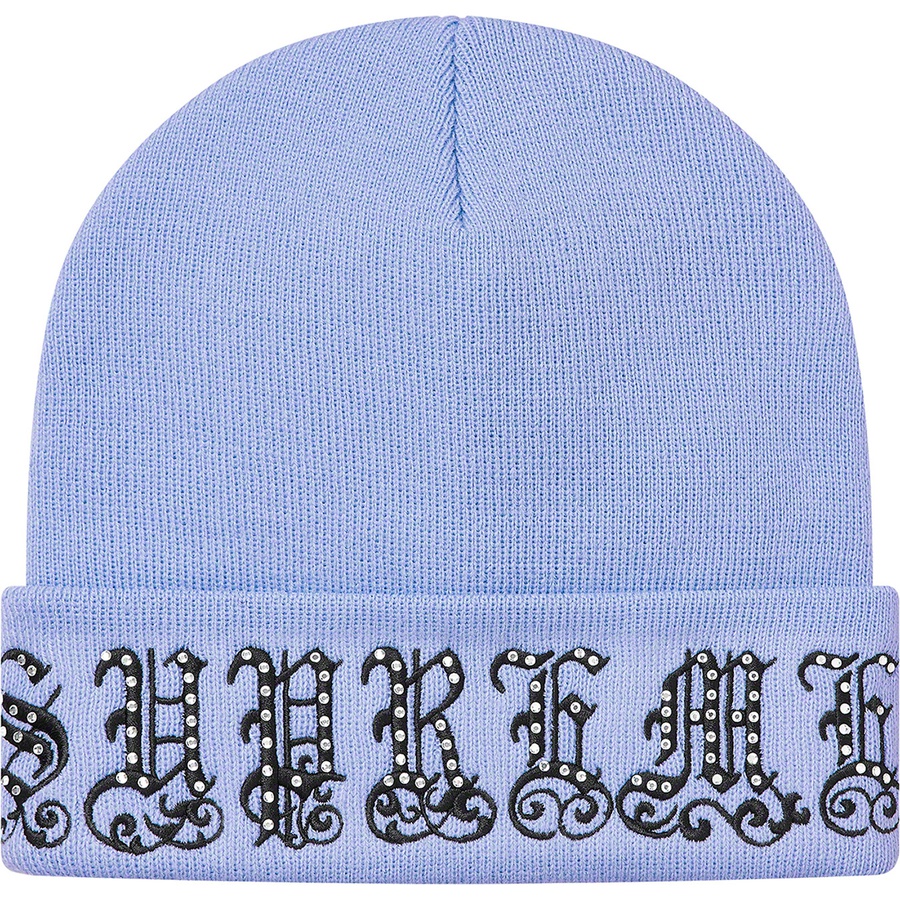 Details on Old English Rhinestone Beanie Light Slate from spring summer
                                                    2021 (Price is $78)