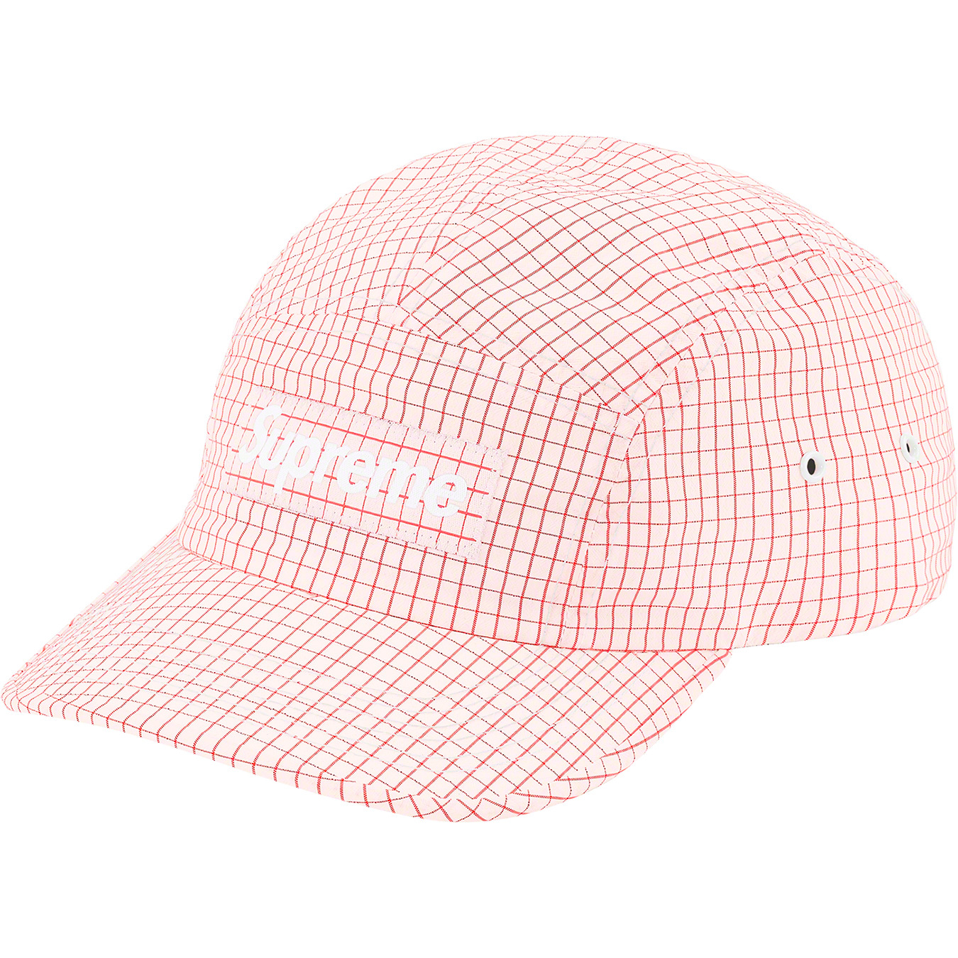 Supreme 2-Tone Ripstop Camp 5 panel pink checkered hat camp Cap (SS21) white