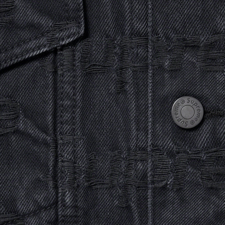 Details on Frayed Logos Denim Trucker Jacket Black from spring summer
                                                    2021 (Price is $238)