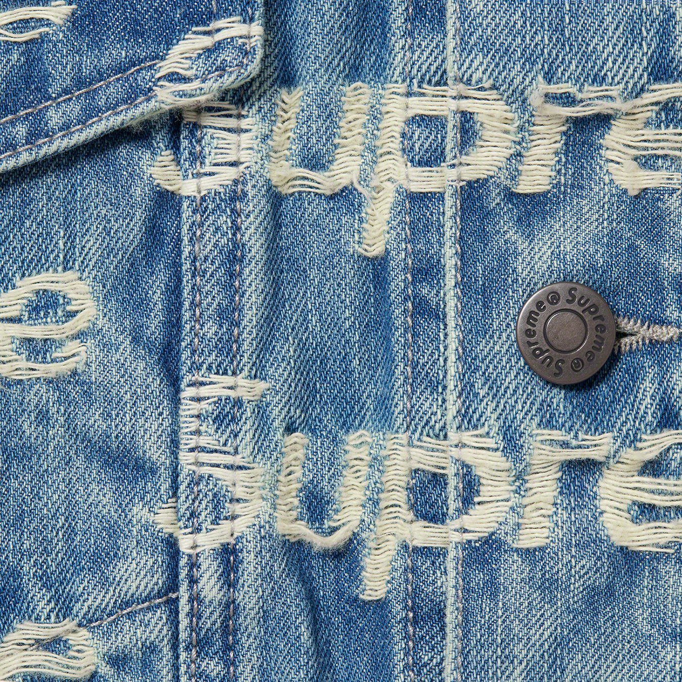 Supreme Frayed Logos Denim Trucker Jacket Blue – Tenisshop.la