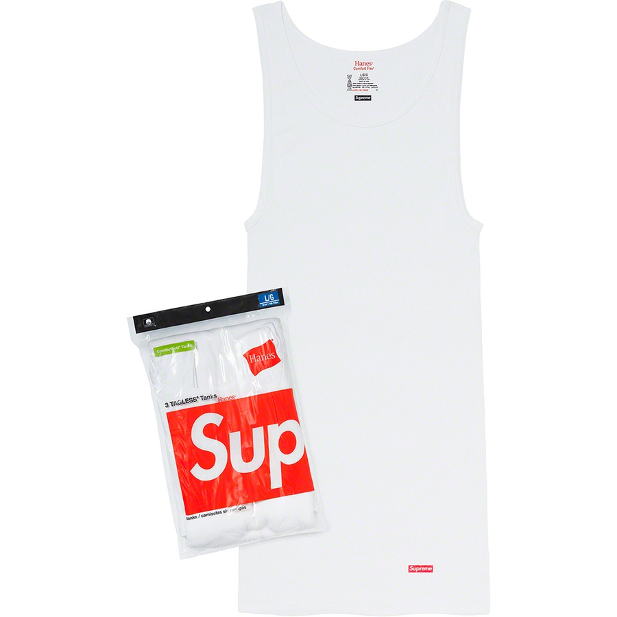 Details on Supreme Hanes Tagless Tank Tops (3 Pack) White from spring summer
                                                    2021 (Price is $22)