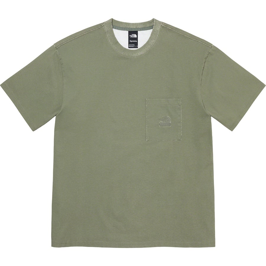 Details on Supreme The North Face Pigment Printed Pocket Tee Olive from spring summer
                                                    2021 (Price is $60)