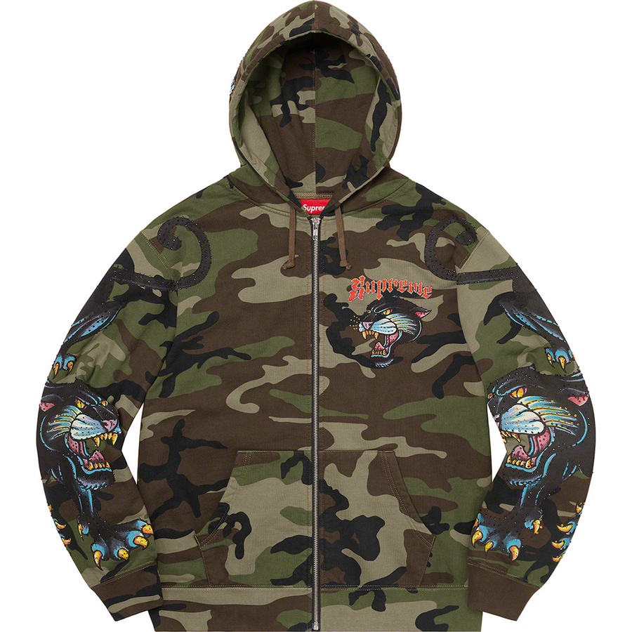 Details on Panther Zip Up Hooded Sweatshirt Woodland Camo from spring summer
                                                    2021 (Price is $168)