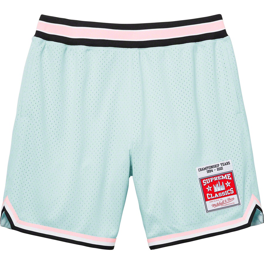 Details on Supreme Mitchell & Ness Basketball Short Light Blue from spring summer
                                                    2021 (Price is $138)