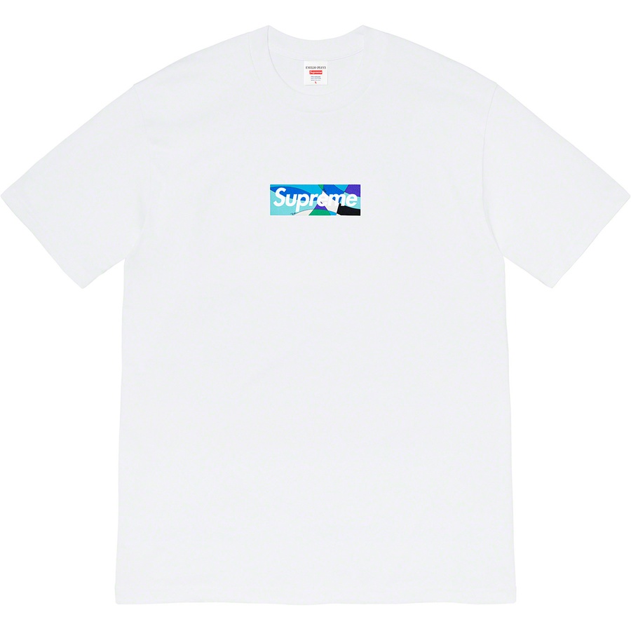 Details on Supreme Emilio Pucci Box Logo Tee White/Blue from spring summer
                                                    2021 (Price is $54)