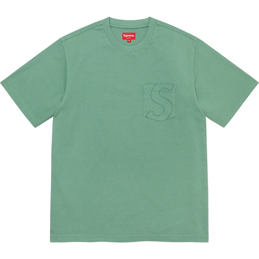 Details on Laser Cut S Logo Pocket Tee Dusty Teal from spring summer
                                                    2021 (Price is $68)