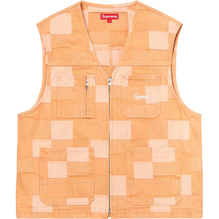 Details on Patched Denim Vest Rust from spring summer
                                                    2021 (Price is $148)