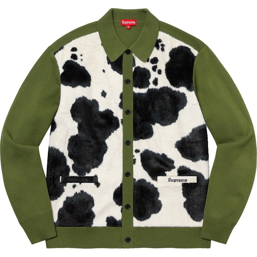 Details on Cow Print Cardigan Moss from fall winter
                                                    2021 (Price is $178)