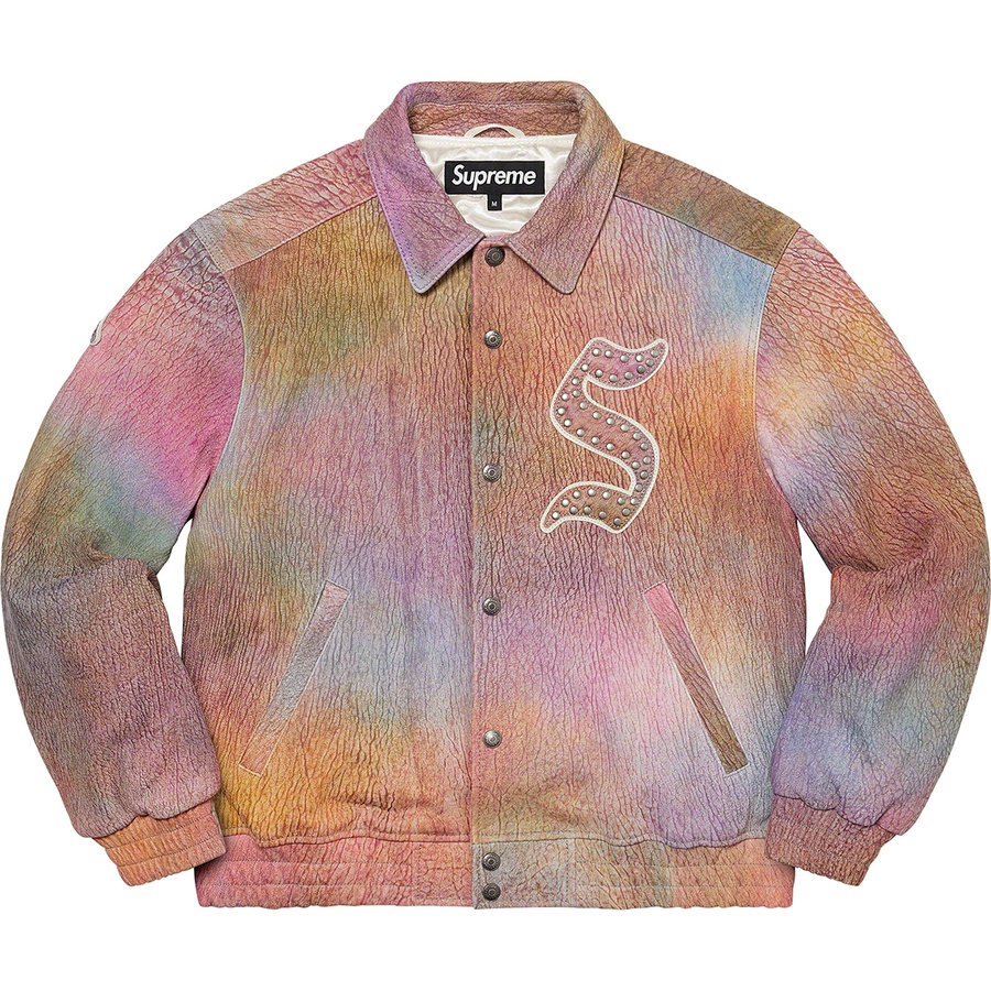 Details on Pebbled Leather Varsity Jacket Multicolor from fall winter
                                                    2021 (Price is $798)