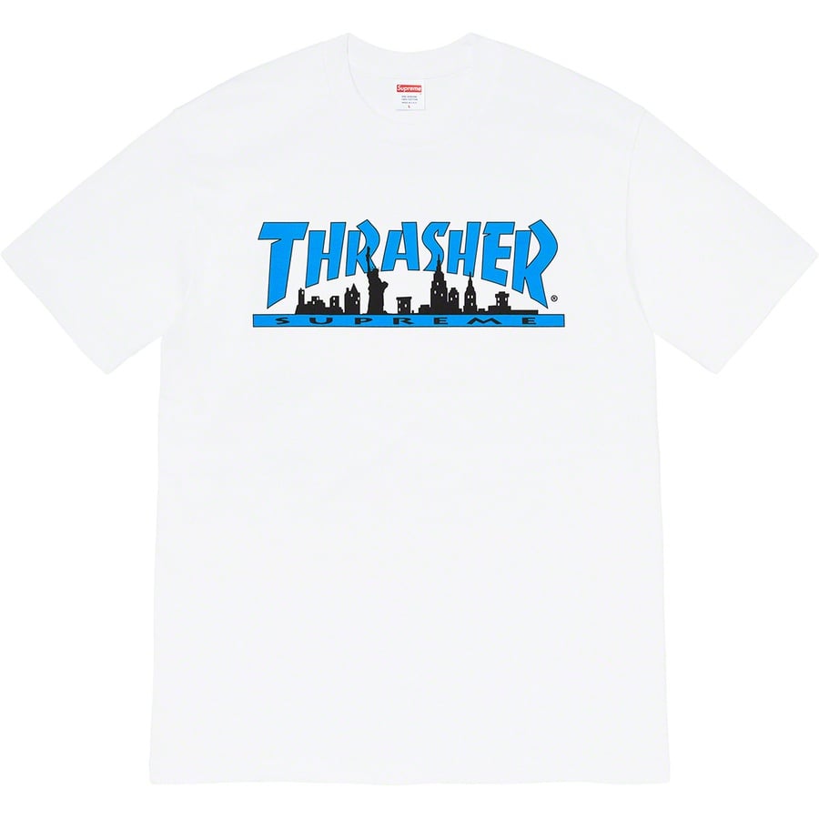 Details on Supreme Thrasher Skyline Tee White from fall winter
                                                    2021 (Price is $44)