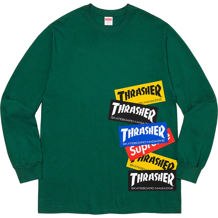 Details on Supreme Thrasher Multi Logo L S Tee Dark Green from fall winter
                                                    2021 (Price is $54)