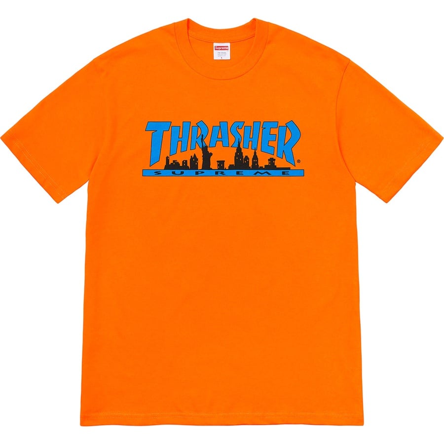 Details on Supreme Thrasher Skyline Tee Orange from fall winter
                                                    2021 (Price is $44)