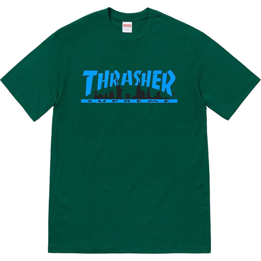 Details on Supreme Thrasher Skyline Tee Dark Green from fall winter
                                                    2021 (Price is $44)