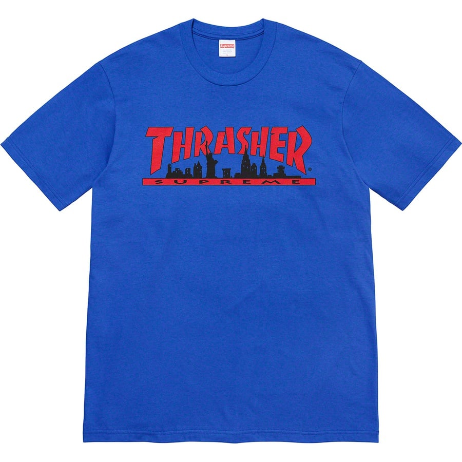 Details on Supreme Thrasher Skyline Tee Royal from fall winter
                                                    2021 (Price is $44)
