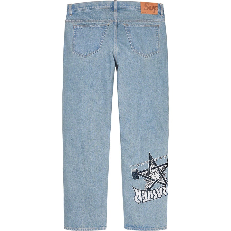 Details on Supreme Thrasher Regular Jean Washed Blue from fall winter
                                                    2021 (Price is $168)