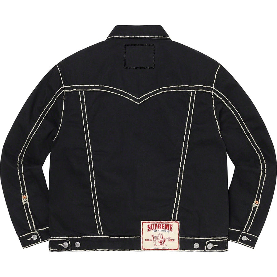 Details on Supreme True Religion Denim Trucker Jacket Black from fall winter
                                                    2021 (Price is $268)
