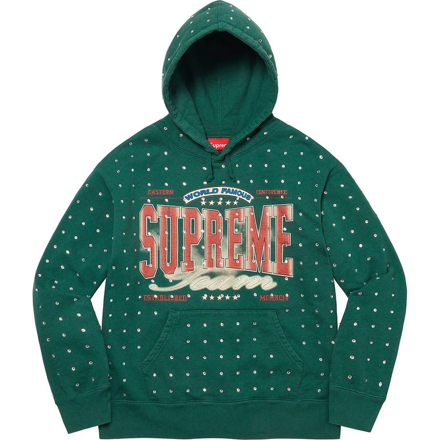 Details on Rhinestone Hooded Sweatshirt Dark Green from fall winter
                                                    2021 (Price is $168)