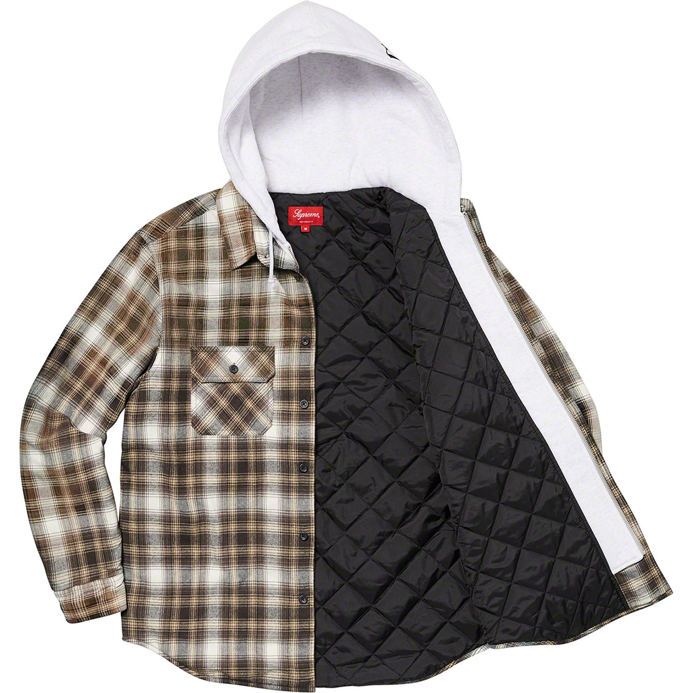 supreme Hooded Flannel Zip Up Shirt 茶色