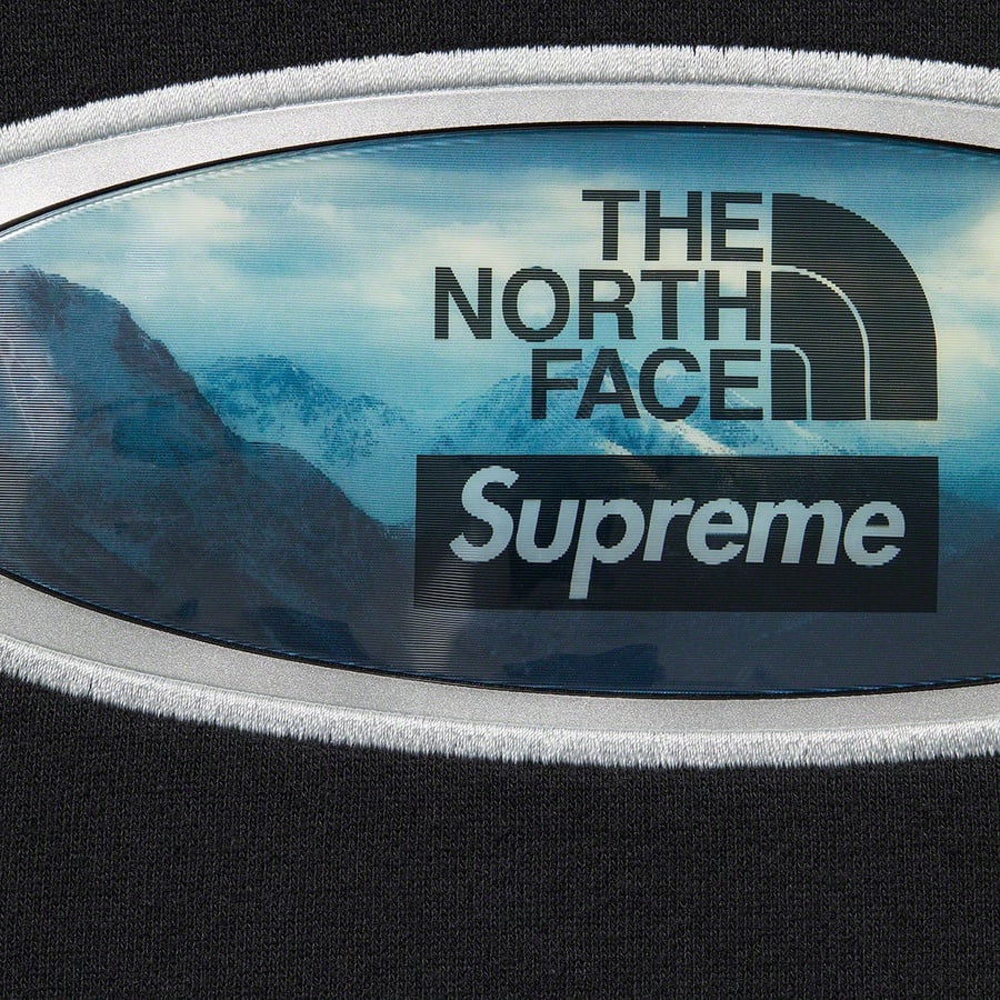 Details on Supreme The North Face Lenticular Mountains Hooded Sweatshirt Black from fall winter
                                                    2021 (Price is $148)