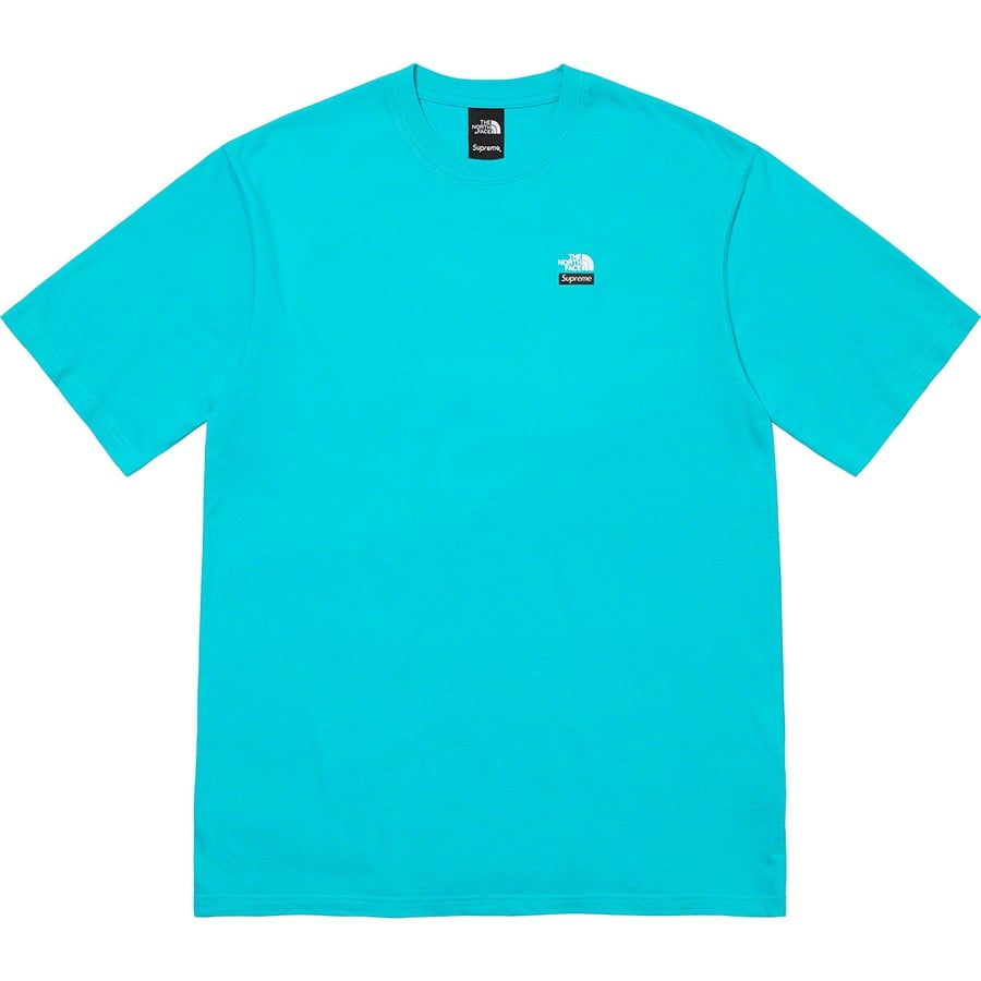 Details on Supreme The North Face Mountains Tee Teal from fall winter
                                                    2021 (Price is $58)