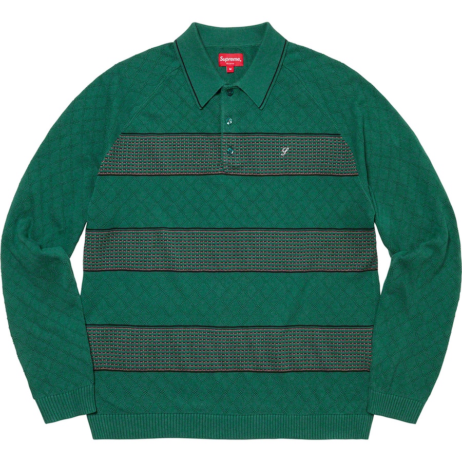 Details on Knit Stripe L S Polo Green from fall winter
                                                    2021 (Price is $128)