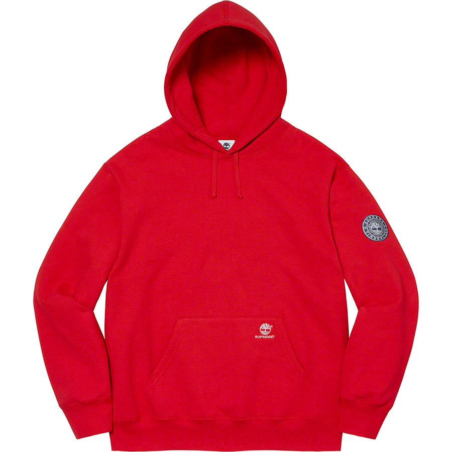 Details on Supreme Timberland Hooded Sweatshirt Red from fall winter
                                                    2021 (Price is $168)