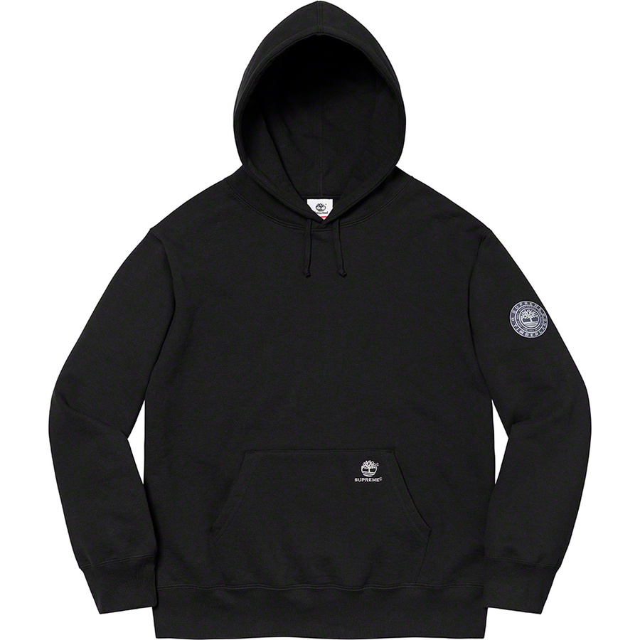 Details on Supreme Timberland Hooded Sweatshirt Black from fall winter
                                                    2021 (Price is $168)