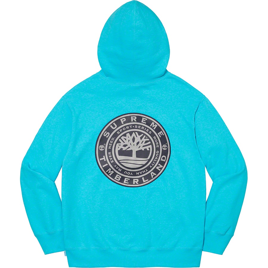 Details on Supreme Timberland Hooded Sweatshirt Bright Cyan from fall winter
                                                    2021 (Price is $168)
